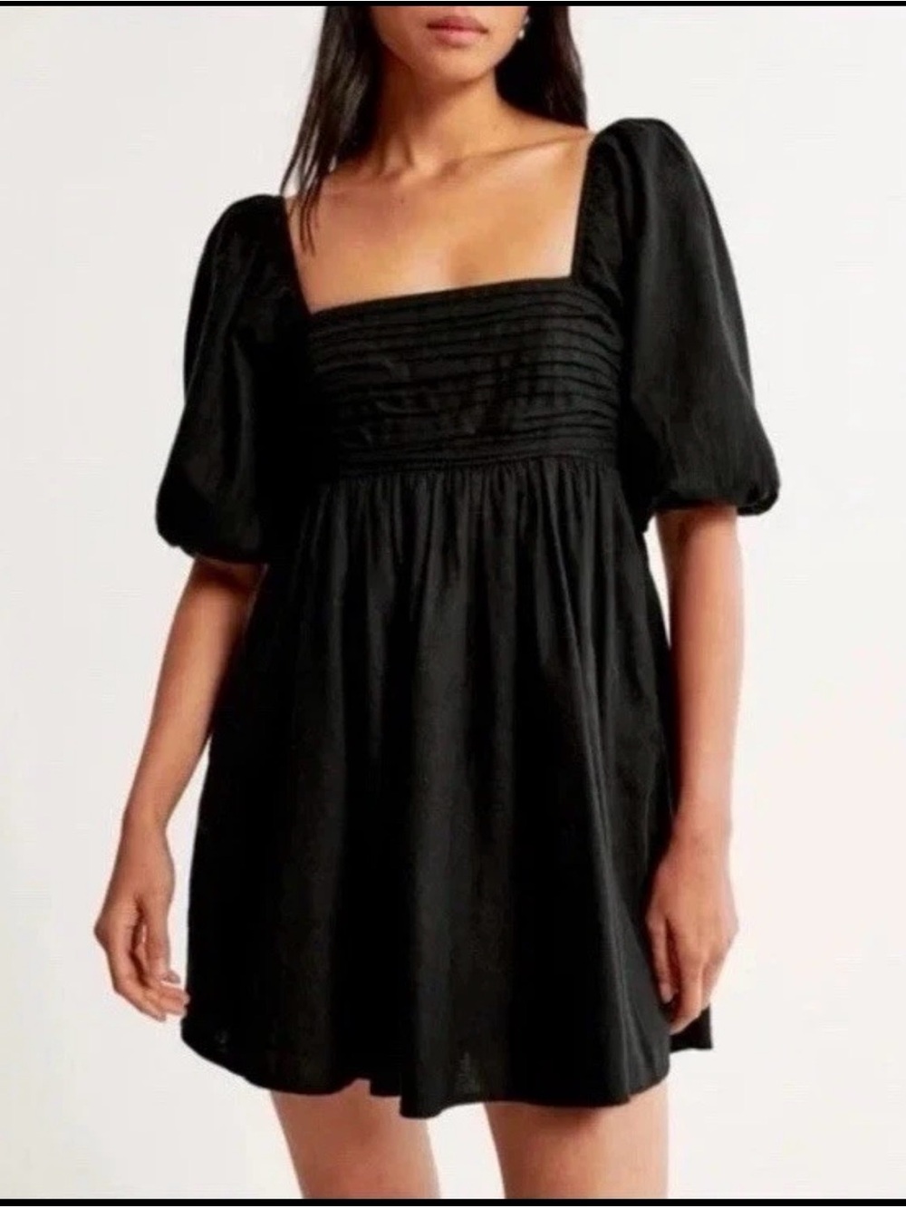 NWT Abercrombie & Fitch Emerson Poplin Puff Sleeve Mini Dress XS Black Linen
